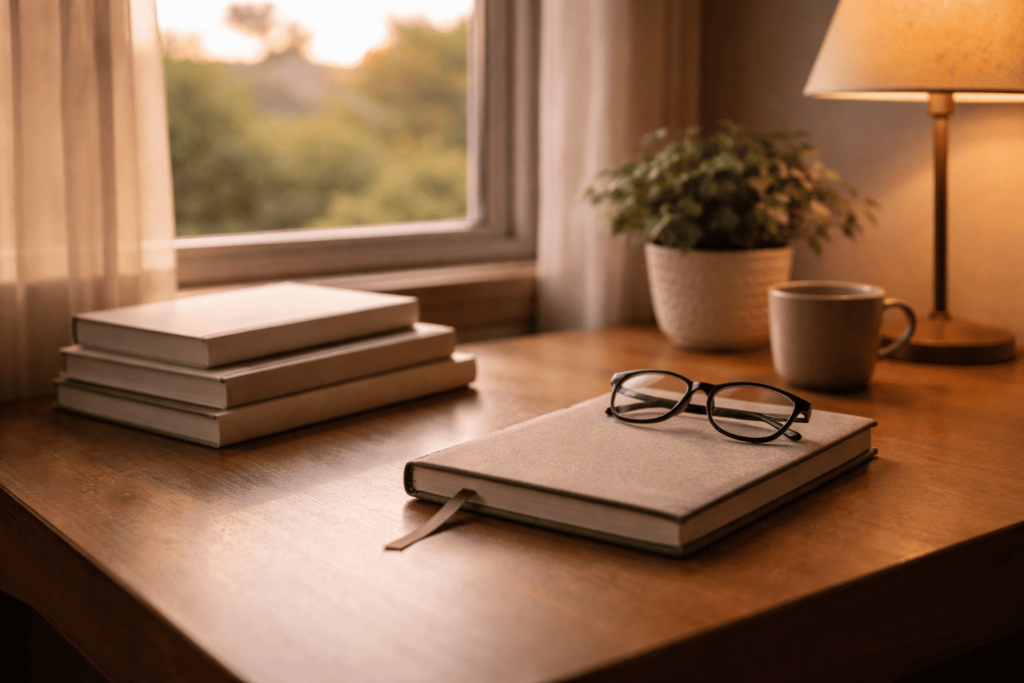 情報リテラシーと他者への配慮を静かに感じさせる書斎の締め用写真