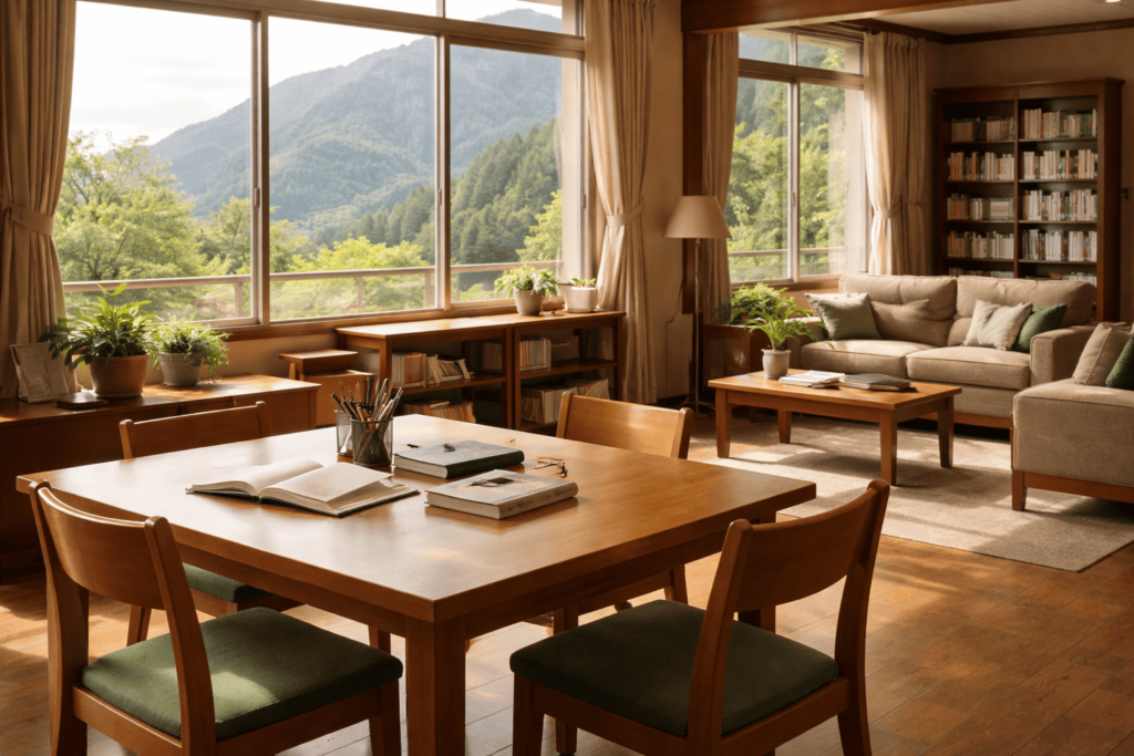 自然豊かな全寮制学校の穏やかな学びの環境を表した写真