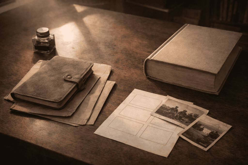 戦争体験と教育環境の違いが二人のキャリアに与えた影響を示す静かな資料イメージ