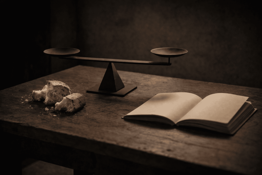 揺らぐ正義と目の前の人を助ける行為の重みを象徴した静かな構図