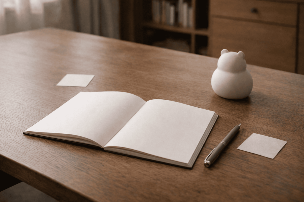 余白を活かした机上の静かな構図が、画力を写実ではなく伝達設計として再定義する記事の結論を表している